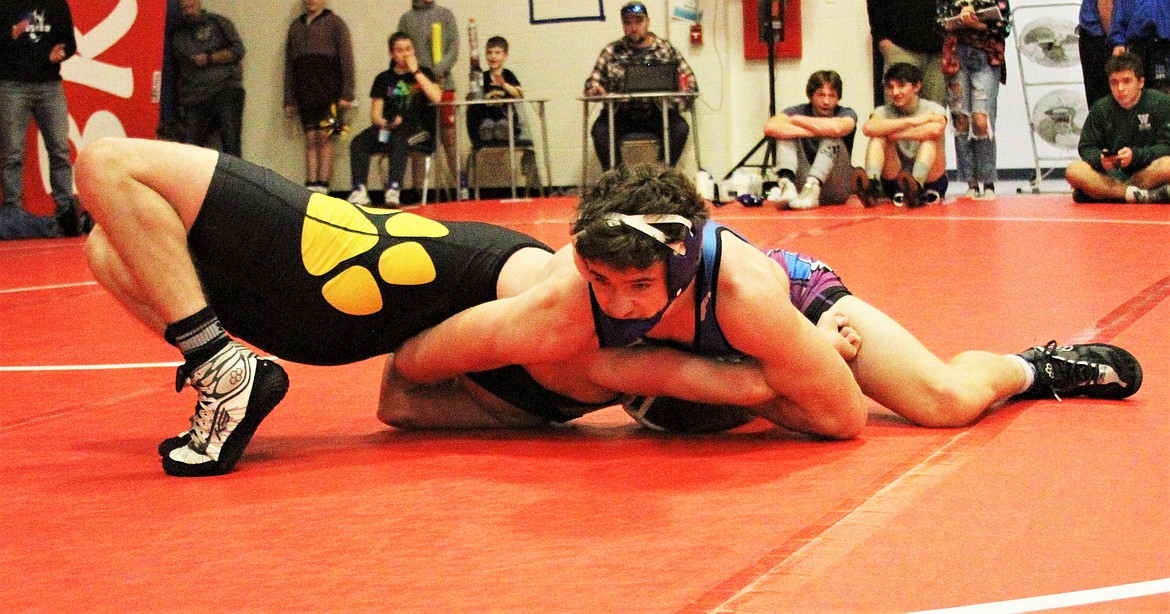 Mission-Charlo's Charley Adams goes for a pin at the Bob Kinney Classic in Superior. (Courtesy of Daisy Adams)