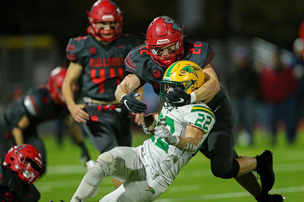 Junior linebacker Wes Benefield tackles Lakeland's John Cornish during a game on Oct. 22 at War Memorial Field.