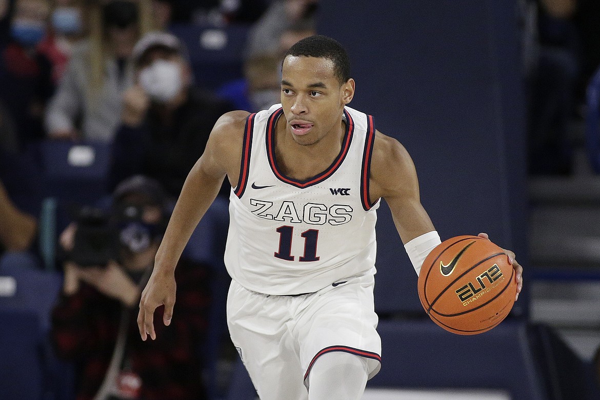 YOUNG KWAK/Associated Press
Gonzaga guard Nolan Hickman controls the ball during the second half of a Nov. 19 game against Bellarmine in Spokane.