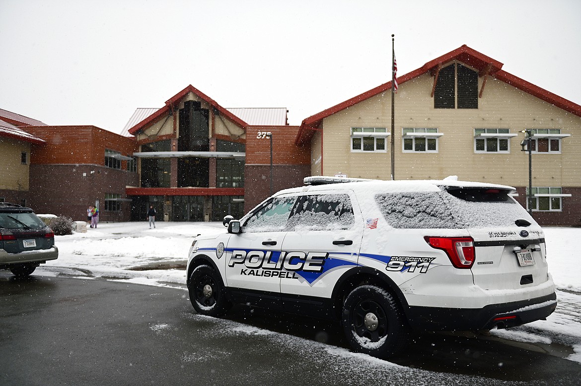 A Kalispell Police Department vehicle outside Glacier High School on Thursday, Dec. 16. (Casey Kreider/Daily Inter Lake)