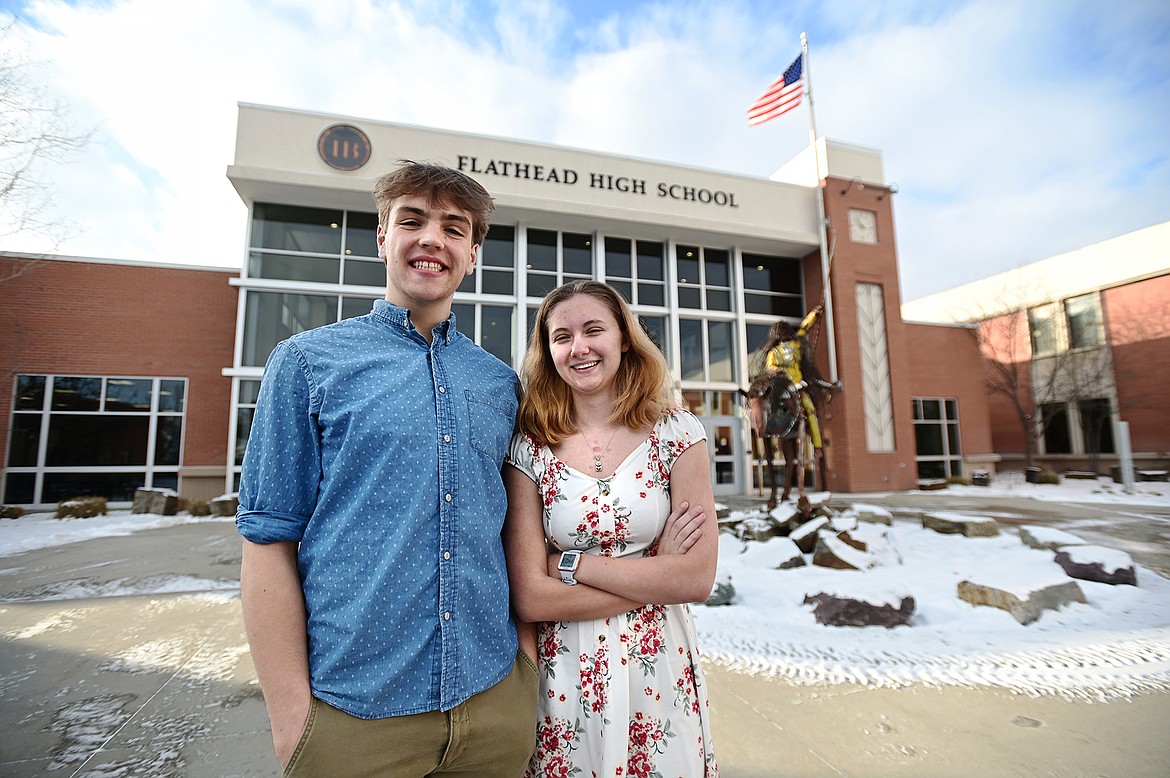 QuestBridge scholarship recipients and Flathead High School seniors Luca Zoeller and Maayana Sattler on Friday, Dec. 17. (Casey Kreider/Daily Inter Lake)