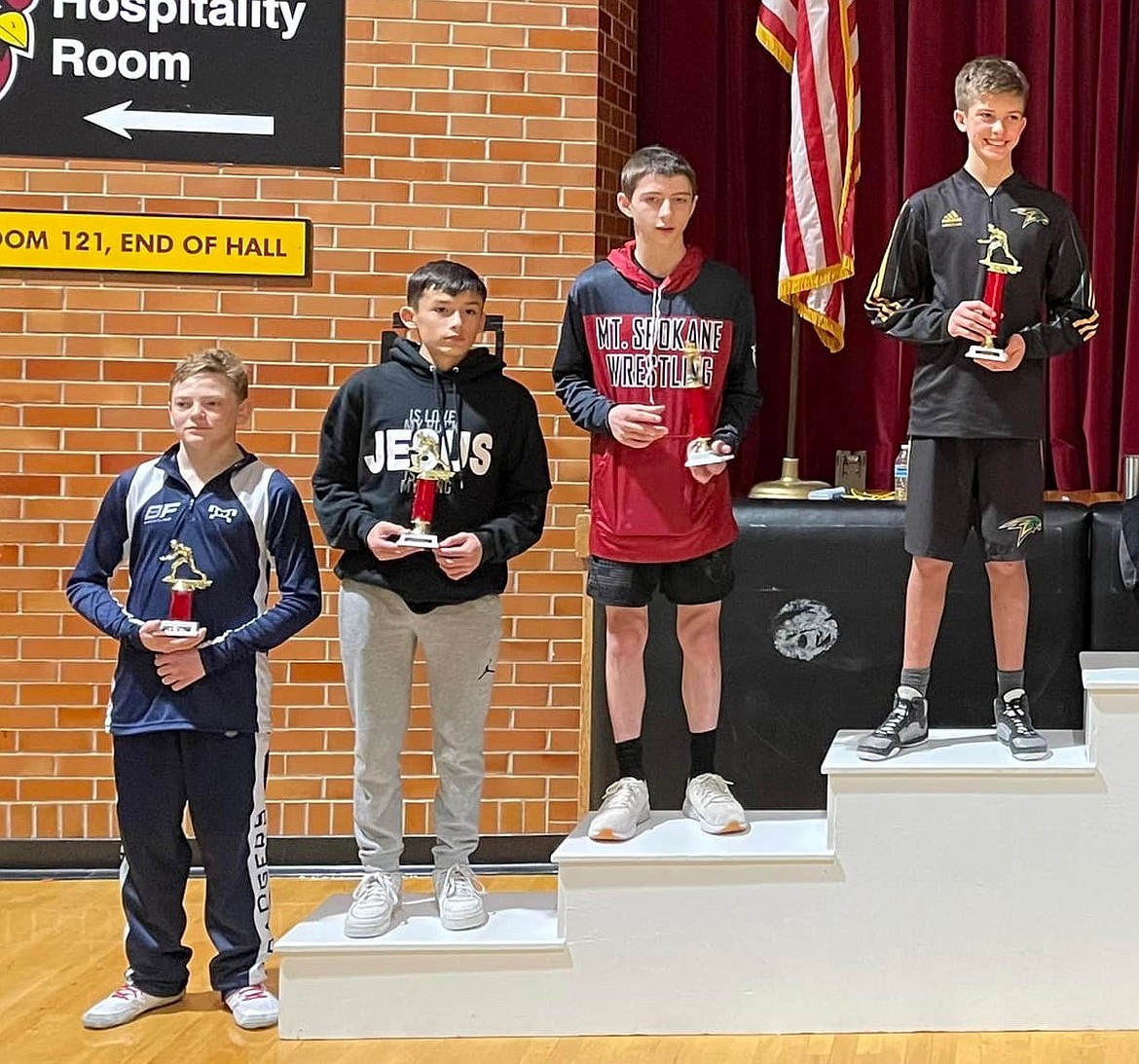 Brandon Williams (left) at 98 pounds took 8th for the Badgers at the 50th Tri-State tournament at North Idaho College Dec. 17-18. Williams is 4-4 and scored eight team points.