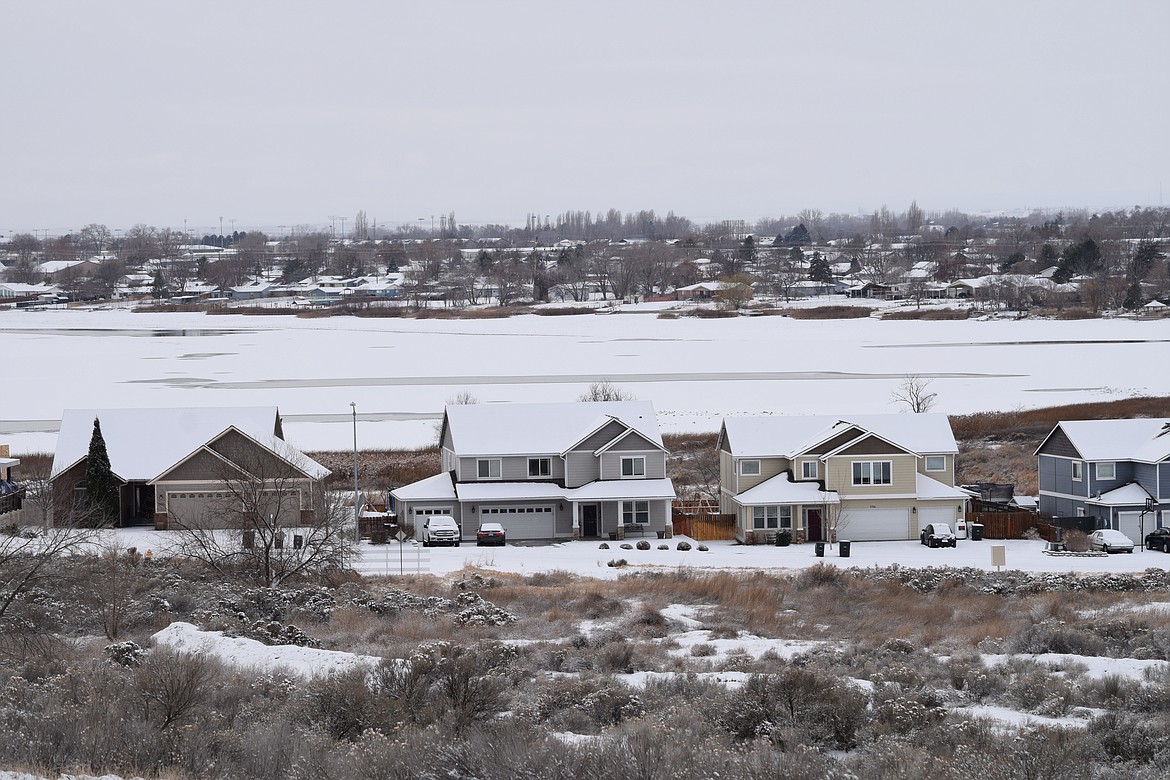 A view of the Moses Lake peninsula from Division Street near the intersection with Nelson Road on Monday, the day before the first day of winter.