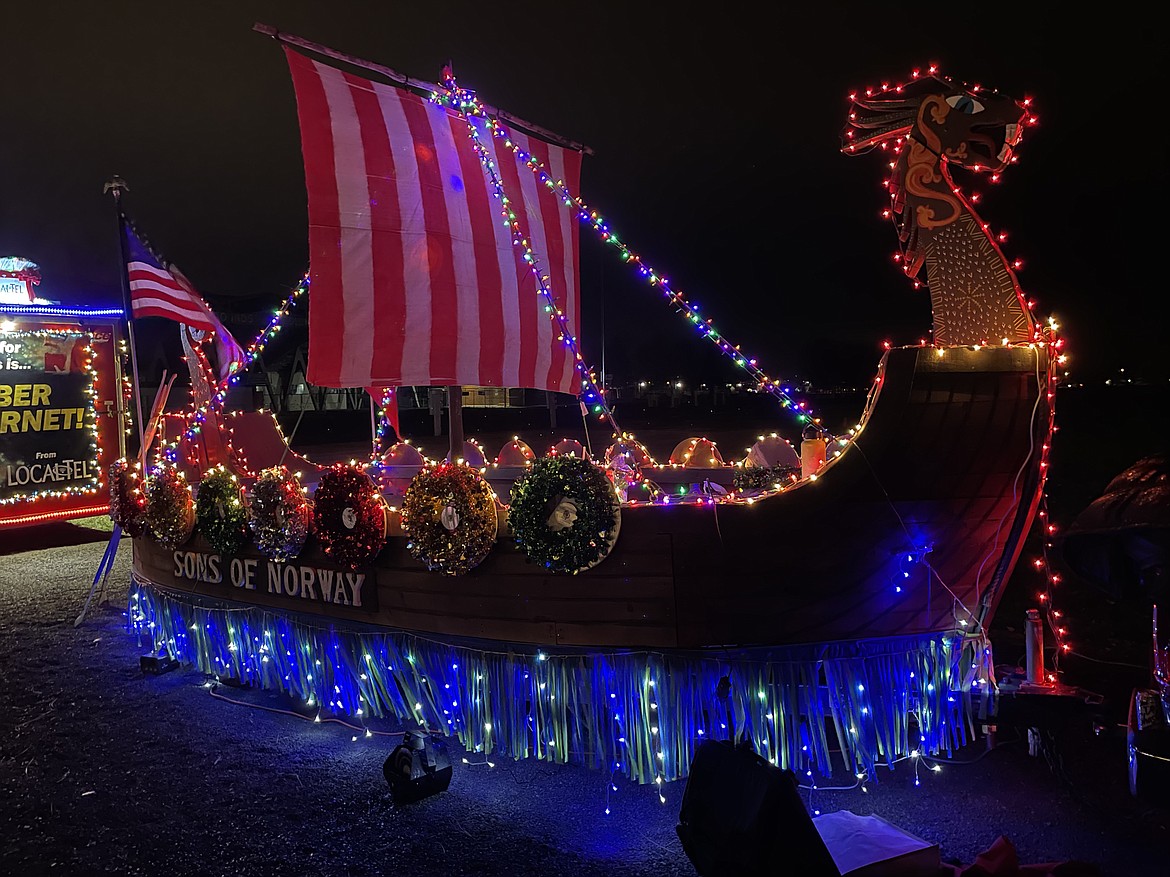 The Sons of Norway float, which regularly appears in the Moses Lake Agricultural Parade, won best float in this year’s Light Up Moses Lake competition.