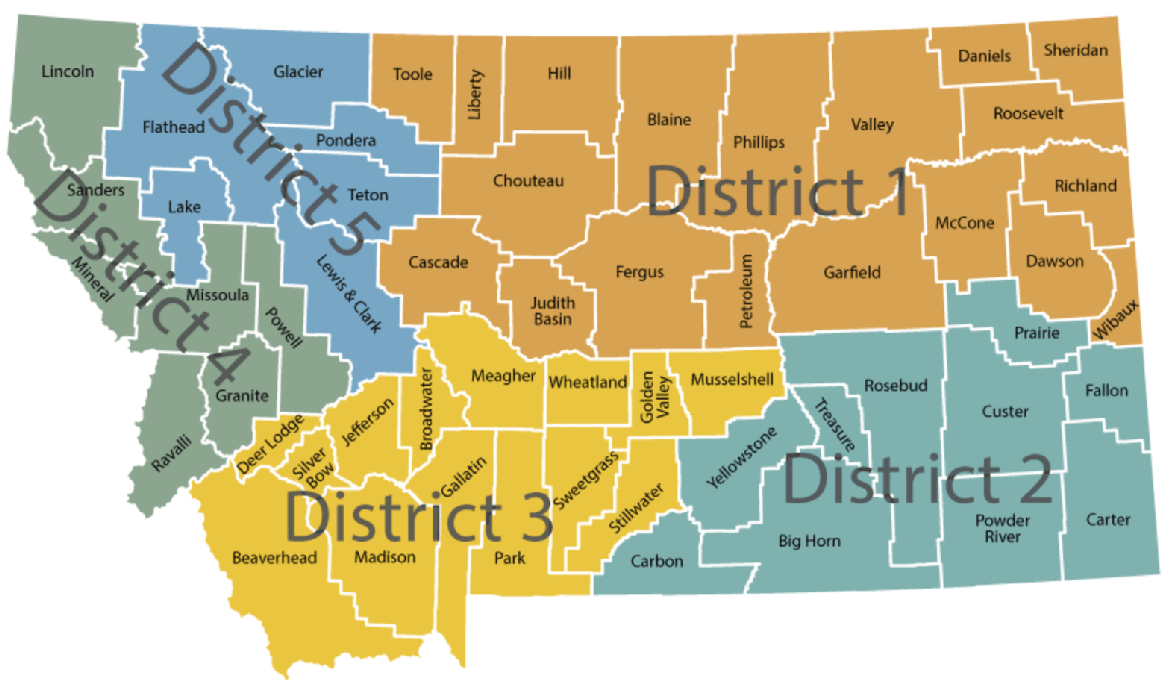 Montana Public Service Commission district map.