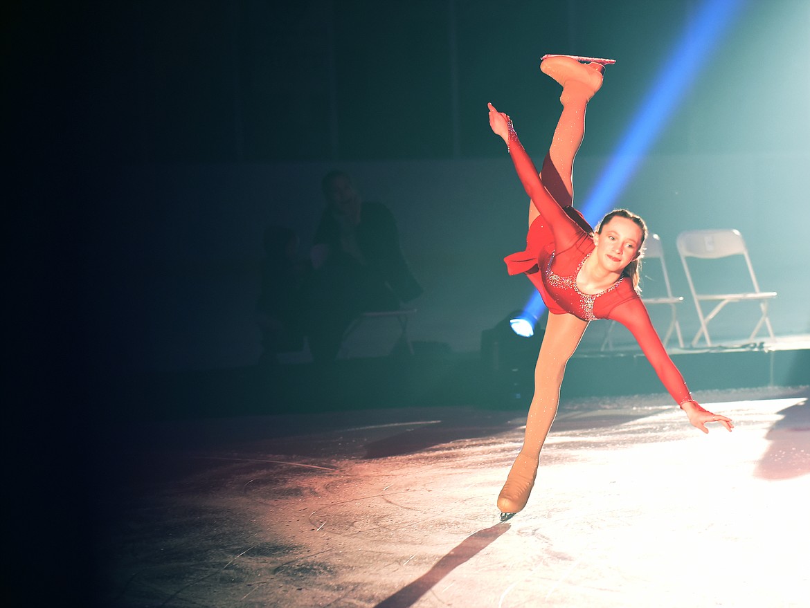 Emma Marlowe skates around the Stumptown Ice Den during the Glacier Skate Academy’s Christmas on Ice show. (Heidi Desch/Whitefish Pilot)