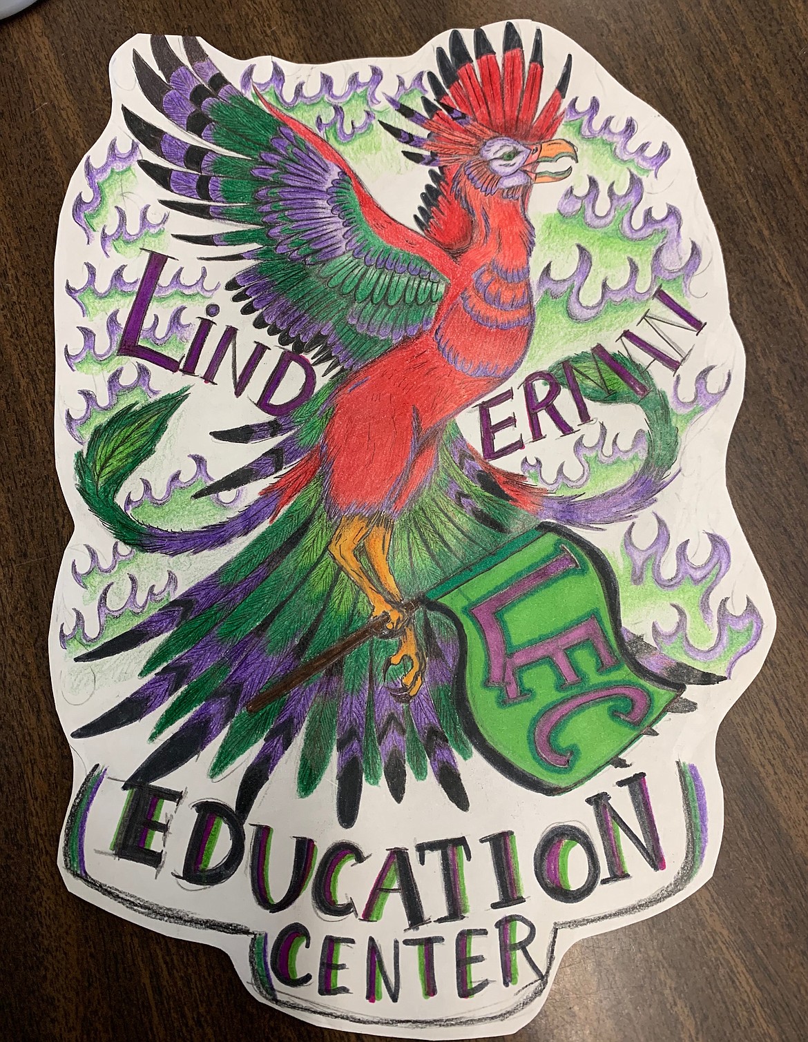 Kenzye Fishel's winning mascot design for Linderman Education Center. Linderman chose to use the mythical phoenix as a school mascot and recently held a contest where students were asked to submit and vote on designs. (Hilary Matheson/Daily Inter Lake)