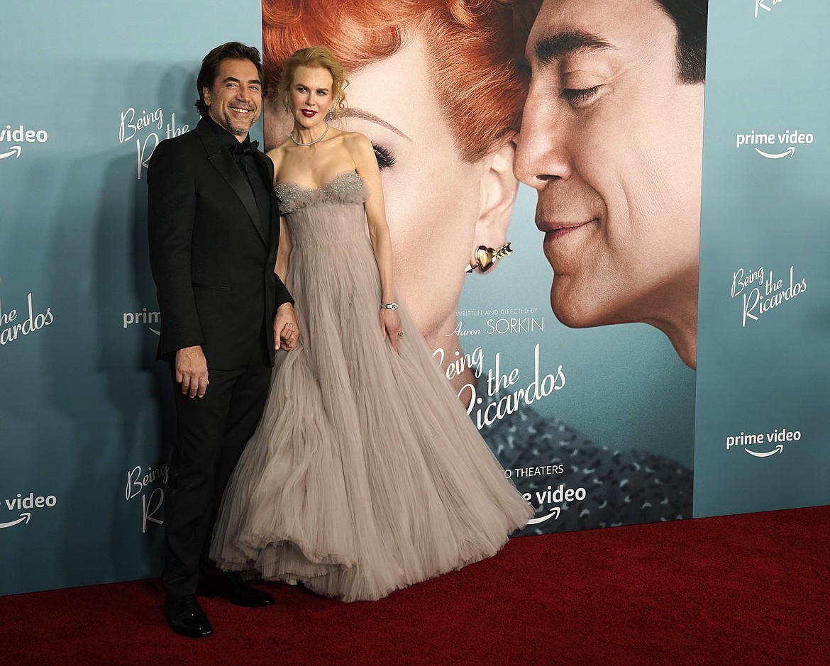 Javier Bardem, left, and Nicole Kidman pose together at the premiere of the film "Being the Ricardos," Dec. 6, at The Academy Museum in Los Angeles.