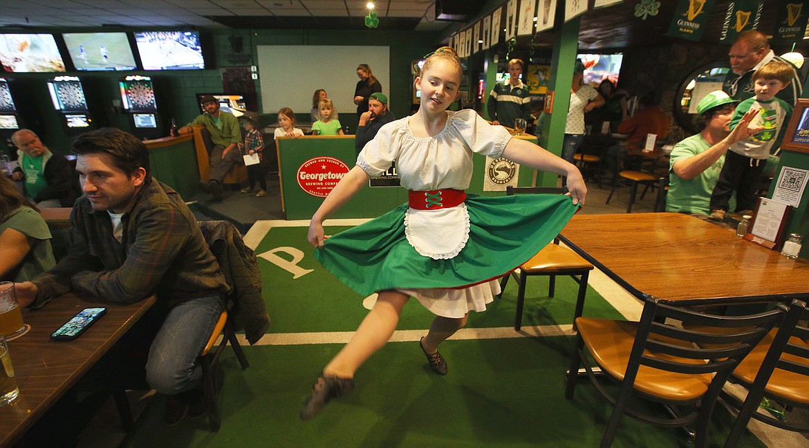 Talie Hawkins performs with the Lake City Highland Dancers at Paddy's Sports Bar on St. Patrick's Day.