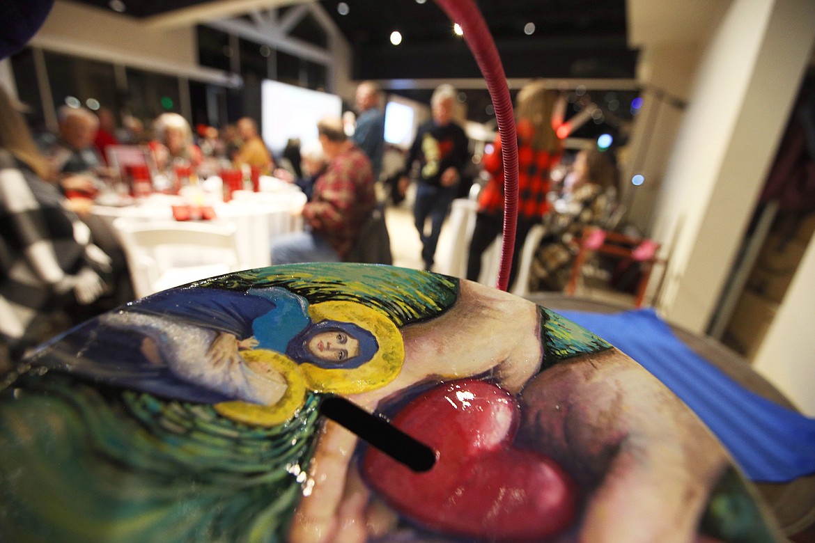 A decorated kettle is displayed at the Kroc Center's inaugural Red Kettle Gala at the Hagadone Event Center on Nov. 4.