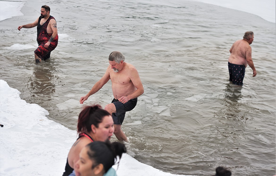 There was small pool beside the dock at Riverside Park that was just the right size for this year's polar plunge. (Scot Heisel/Lake County Leader)