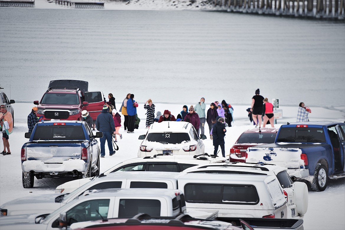 The crowd at Riverside Park for Saturday's polar plunge. (Scot Heisel/Lake County Leader)
