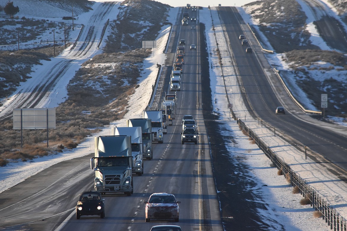 The convoy drives on Interstate 90 from the Dodson Road exit to exit 179.