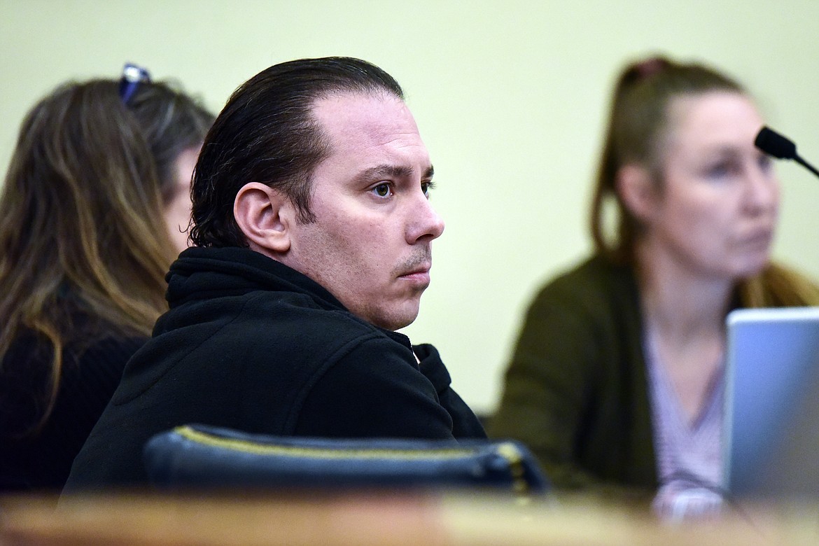 Bradley Jay Hillious is shown during his trial in Flathead County District Court in Kalispell on Tuesday, Jan. 4. Hillious is accused of killing his wife Amanda after first claiming that she fell down a flight of stairs on Dec. 15, 2020. (Casey Kreider/Daily Inter Lake)