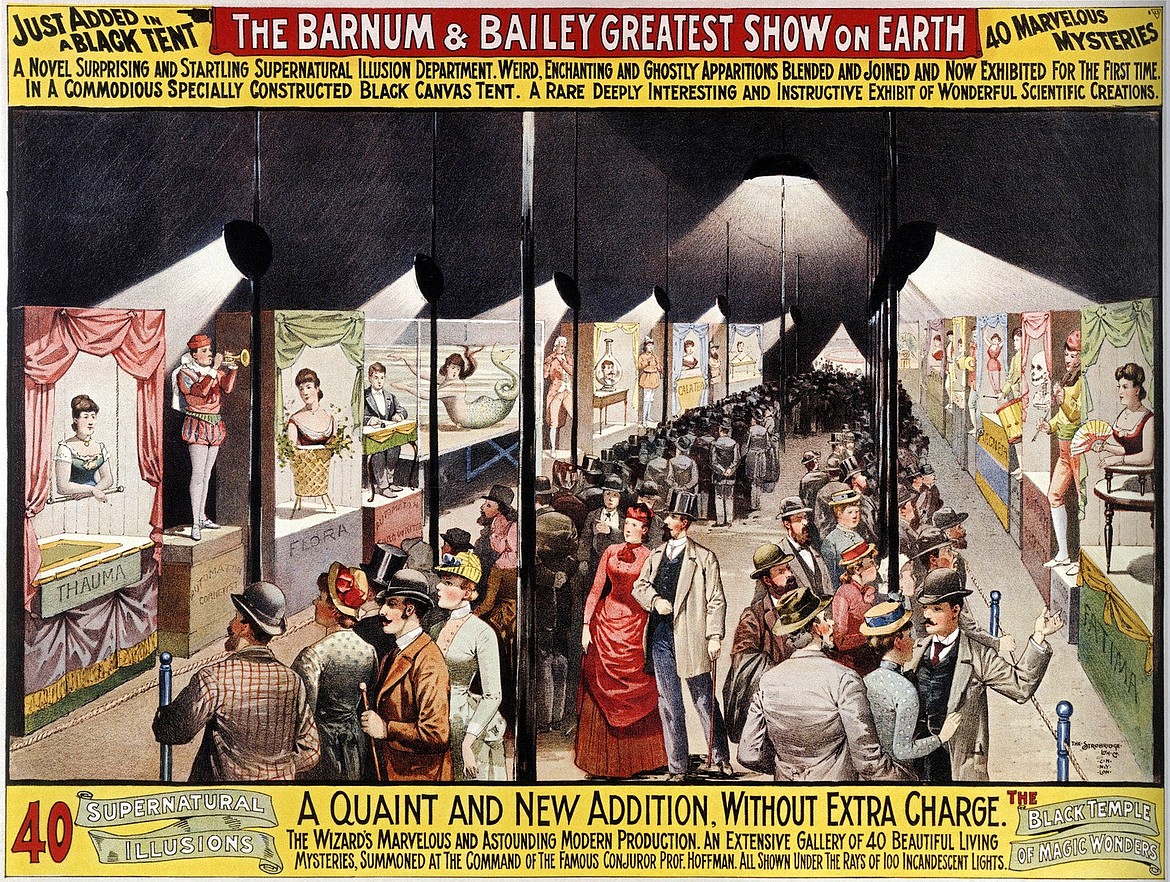 Barnum & Bailey poster promoting circus sideshows (1898).
