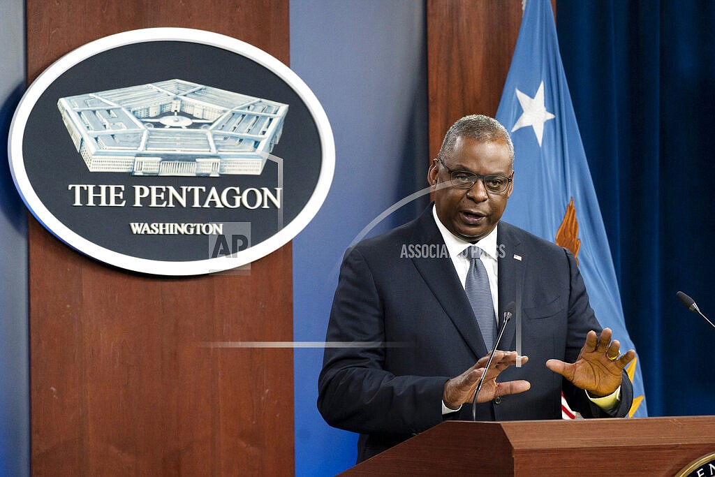 Secretary of Defense Lloyd Austin speaks during a media briefing at the Pentagon, Nov. 17, 2021, in Washington. A federal judge in Texas has granted a preliminary injunction stopping the Navy from acting against 35 sailors for refusing on religious grounds to comply with an order to get vaccinated against COVID-19. The injunction is a new challenge to Defense Secretary Lloyd Austin's decision to make vaccinations mandatory for all members of the military. (AP Photo/Alex Brandon, File)