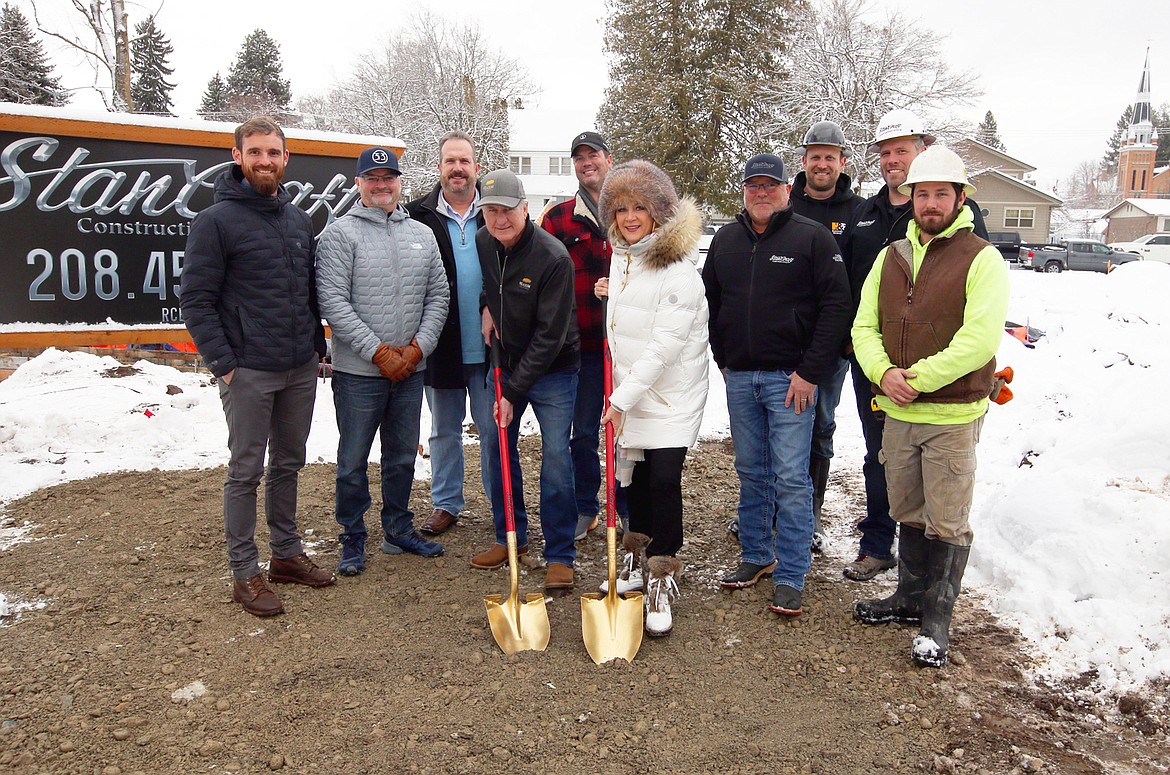 The team behind The Nest on Lakeside gathered for a groundbreaking on Wednesday. Front row from left, John Neary, project manager/designer;  Rob Bloem, StanCraft Construction Group owner; Allan Measom and Carol Measom, owners, Measom Holdings; John Horvath, StanCraft senior project manager; Ben Ford, StanCraft foreman. Back row from left: Chad Dodson and Anthony Zanetti, D’Zign Group Architecture partners; abd Cory Johnson and Darren Moore, StanCraft superintendents.