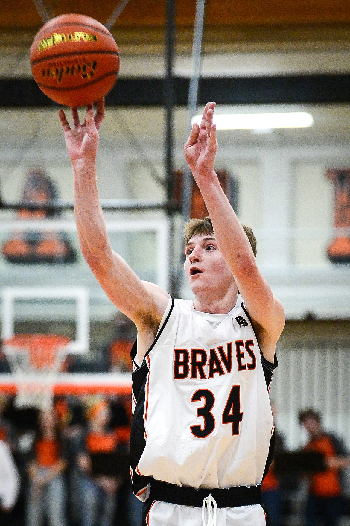 Flathead's Joston Cripe (34) gets an open look at a three-pointer against Butte at Flathead High School on Friday, Jan. 7. (Casey Kreider/Daily Inter Lake)