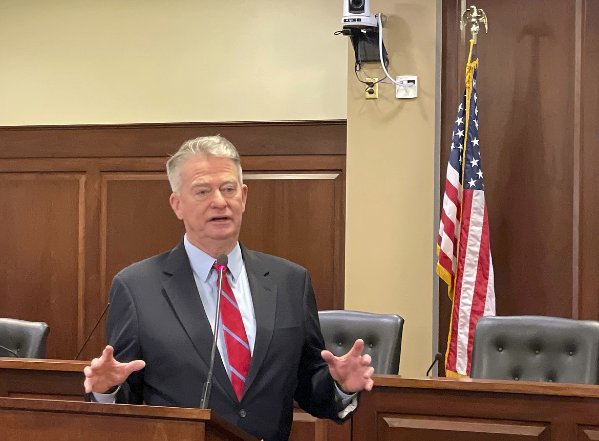 Idaho Republican Gov. Brad Little responds to a question at the Idaho Press Club's 2022 Legislative Kickoff on Friday, Jan. 7, 2022, at the Statehouse in Boise, Idaho. Little and lawmakers from the House and Senate discussed the upcoming legislative session that starts Monday