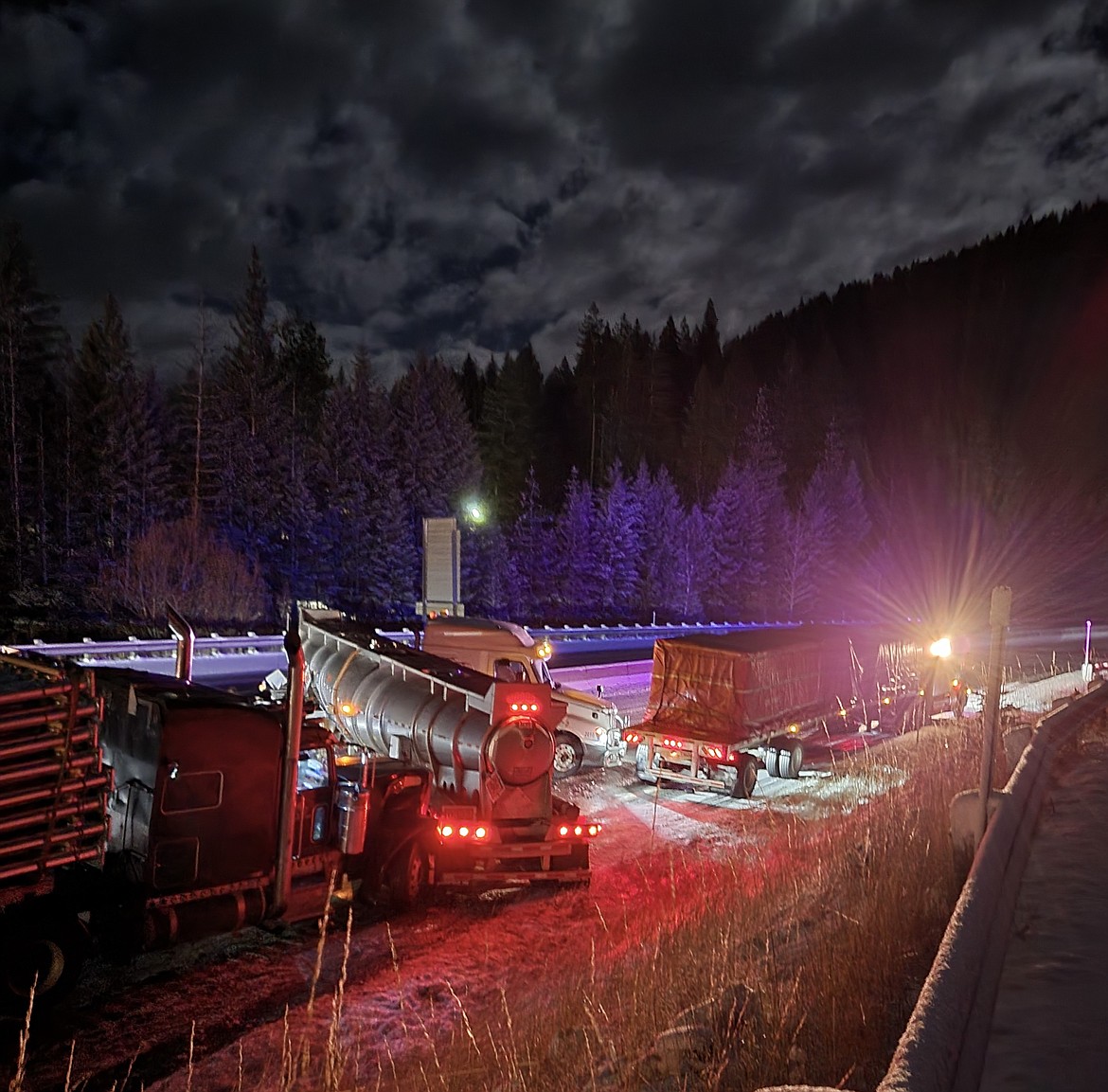 Lookout Pass traffic is ground to a halt on eastbound I-90 near Exit 67 after two semi-trucks were involved in a crash on Nov. 16, 2021.