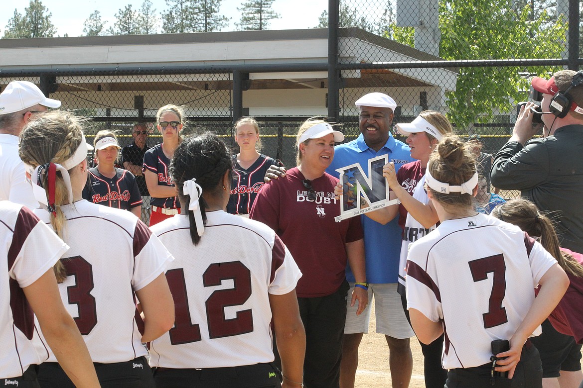 Al Williams and Coach Don Don Williams after North Idaho College won the Northwest Athletic Conference softball championship in 2018 in Spokane.