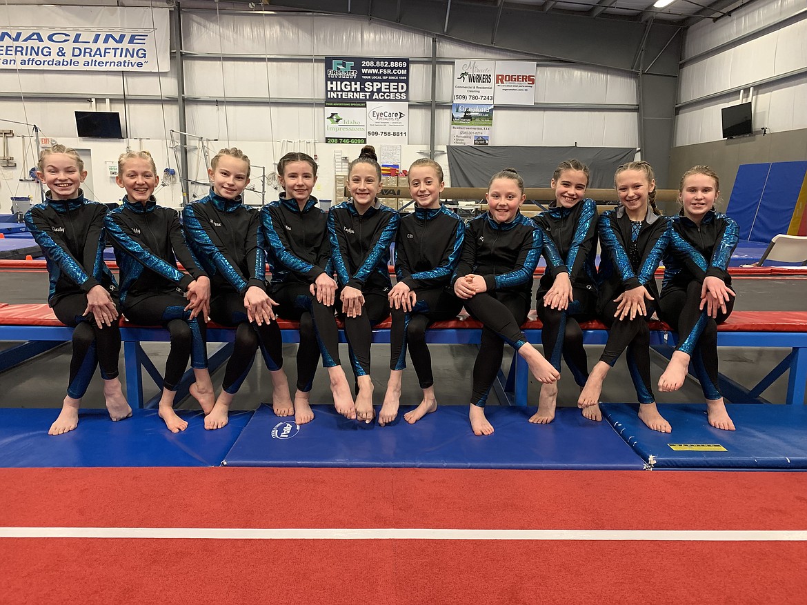 Technique Gymnastics Level 4/5s took 1st Place Team at the Winter Spirit 2022 in Clarkston, Wash. From left are Kinsley Vasquez, Libby Huffman, Megen Vasquez, Khloe Brady, Taylynn Lee, Chloe Bligh, Natalie Prince, Aspynn Duquette-Dismuke, Kendall Tryon and Shauna Clark.