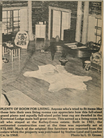A picture of the interior of the main lodge at Kelley-Evans estate from an earlier newspaper story. Credit – Bigfork Eagle.