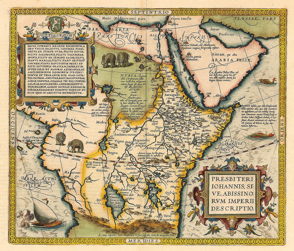 Dutch map from 1603 showing supposed kingdom of Nestorian Christian Prester John covering today’s Ethiopia and neighbors.