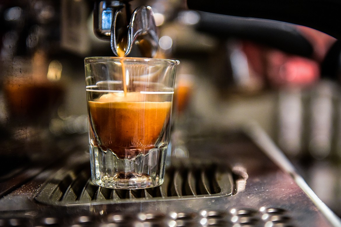 Espresso is made for a latte at La Petit Cafe at the Gateway Community Center in Kalispell on Wednesday, Jan. 12. (Casey Kreider/Daily Inter Lake)