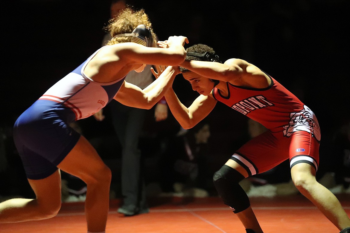 Ashlei Hawkins (right) battles his opponent Wednesday.