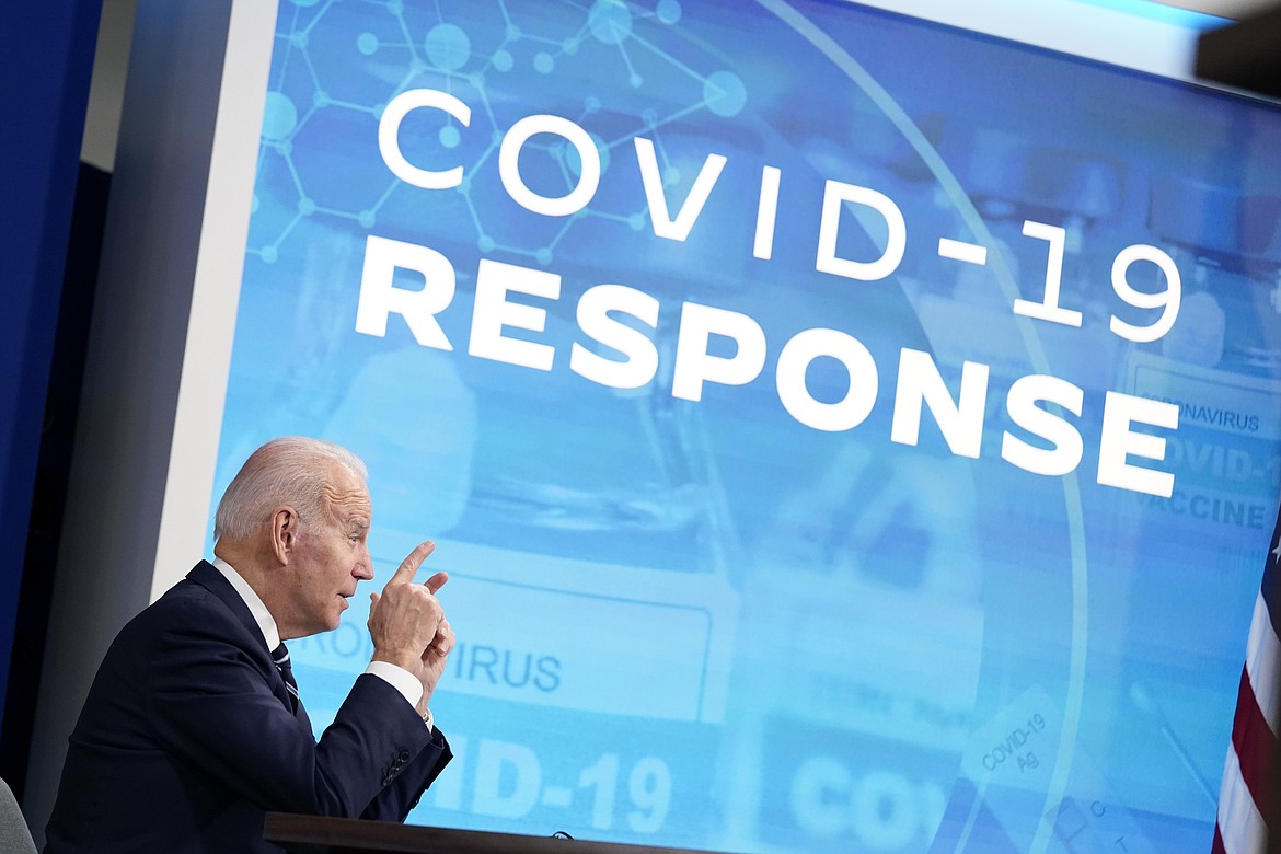 President Joe Biden speaks about the government's COVID-19 response, in the South Court Auditorium in the Eisenhower Executive Office Building on the White House Campus in Washington, Thursday, Jan. 13, 2022. (AP Photo/Andrew Harnik)