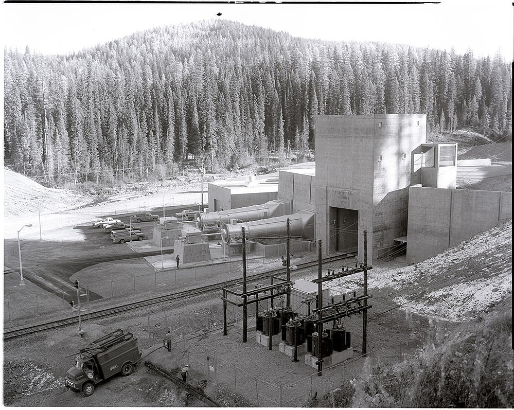 A view of the completed north portal of the Flathead Tunnel near Trego. (Mansfield Library, University of Montana)