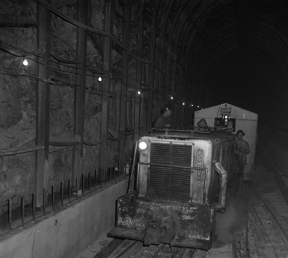 Workers inside the Flathead Tunnel as tunneling neared completion in June 1968. (Mel Ruder/Hungry Horse News file photo)