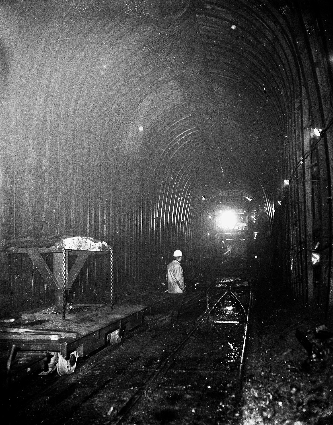 Conditions inside the Flathead Tunnel during construction. (Mel Ruder/Hungry Horse News file photo)