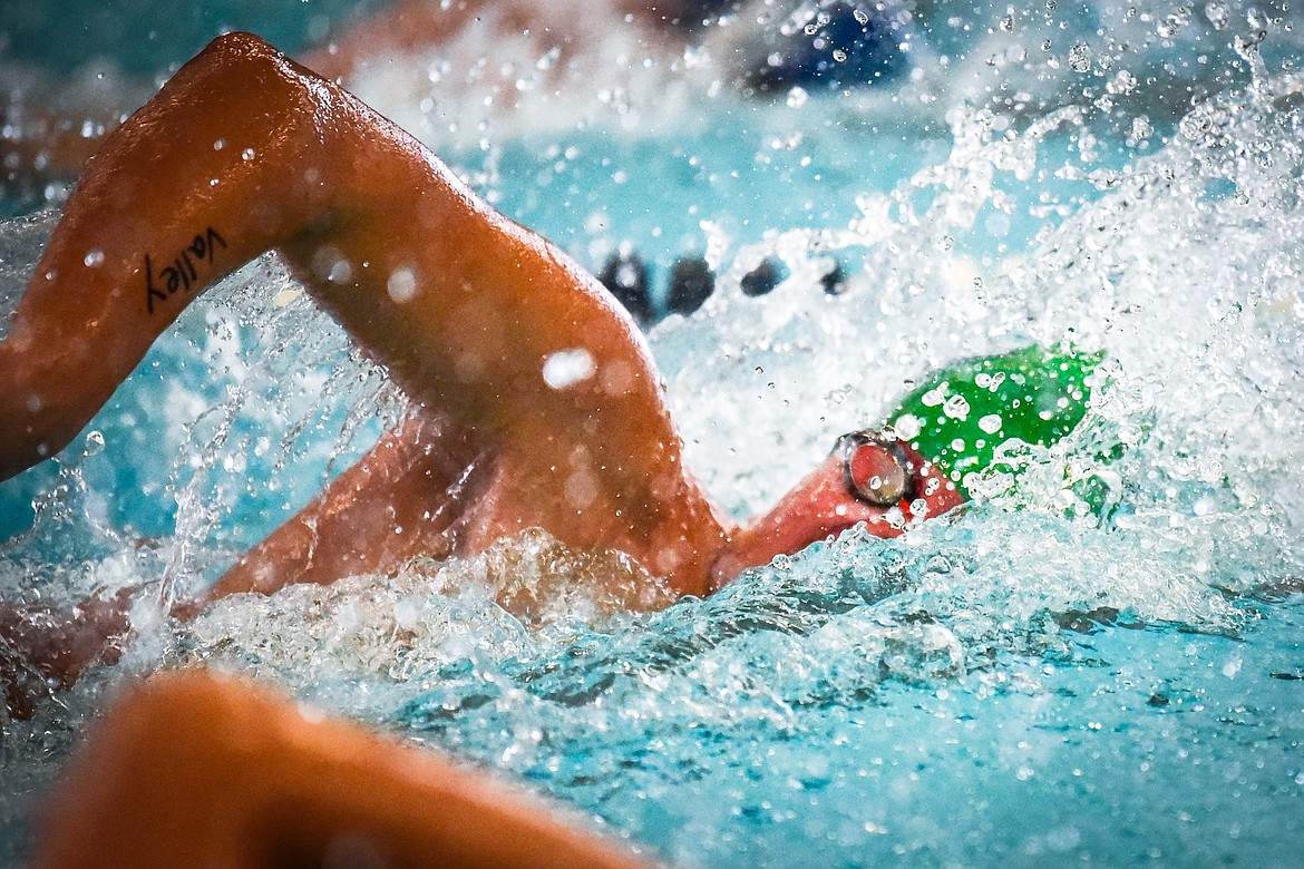 Glacier's Drew Bouda swims in the Men's 200 Yard Freestyle at the Kalispell Invite at The Summit on Saturday, Jan. 15. (Casey Kreider/Daily Inter Lake)