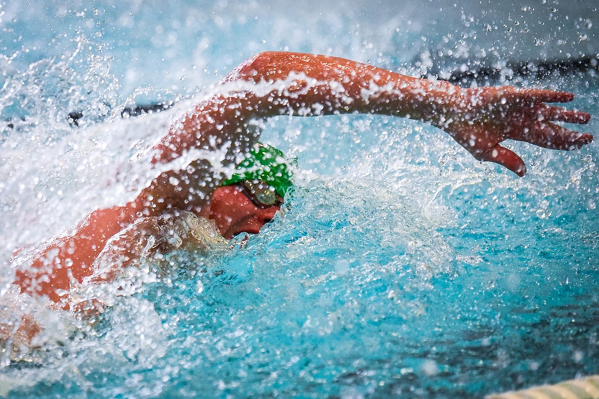 Glacier's Isaac Keim swims in the Men's 50 Yard Freestyle at the Kalispell Invite at The Summit on Saturday, Jan. 15. (Casey Kreider/Daily Inter Lake)