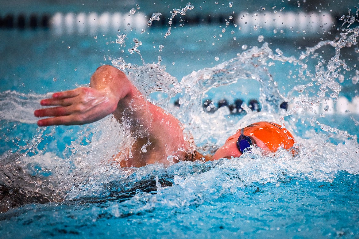 Flathead's Lily Milner swims in the Women's 50 Yard Freestyle at the Kalispell Invite at The Summit on Saturday, Jan. 15. (Casey Kreider/Daily Inter Lake)