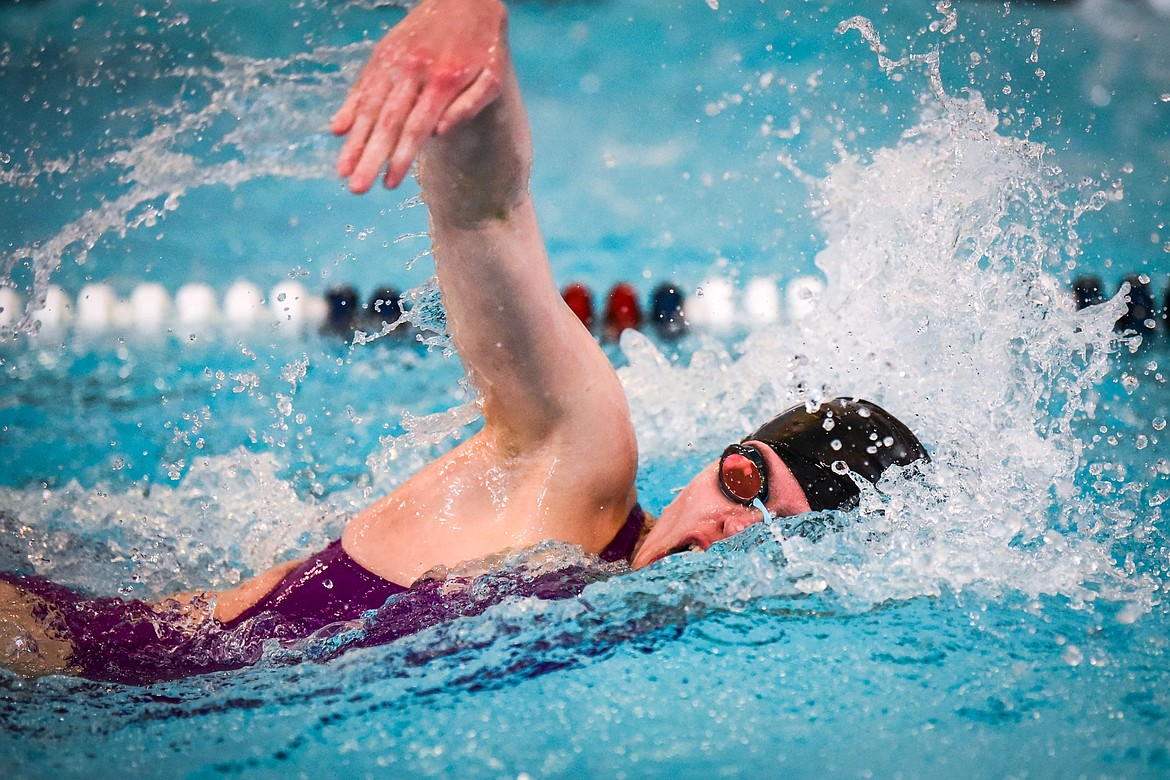 Bigfork's Sophi Logue swims in the Women's 100 Yard Freestyle at the Kalispell Invite at The Summit on Saturday, Jan. 15. (Casey Kreider/Daily Inter Lake)