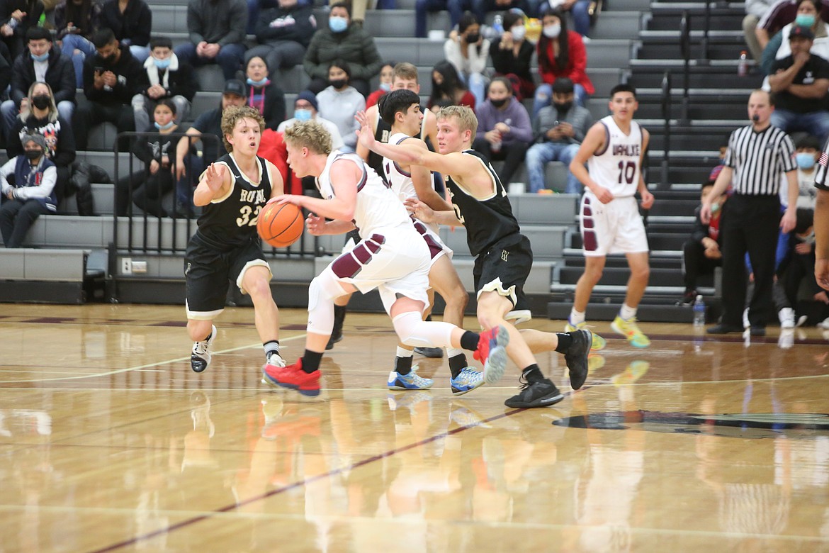 MATTAWA — The Royal High School boys basketball team came away from Mattawa with a 50-45 league win Friday over Wahluke High School in a wild and hard-fought game that had the WHS gym rocking.