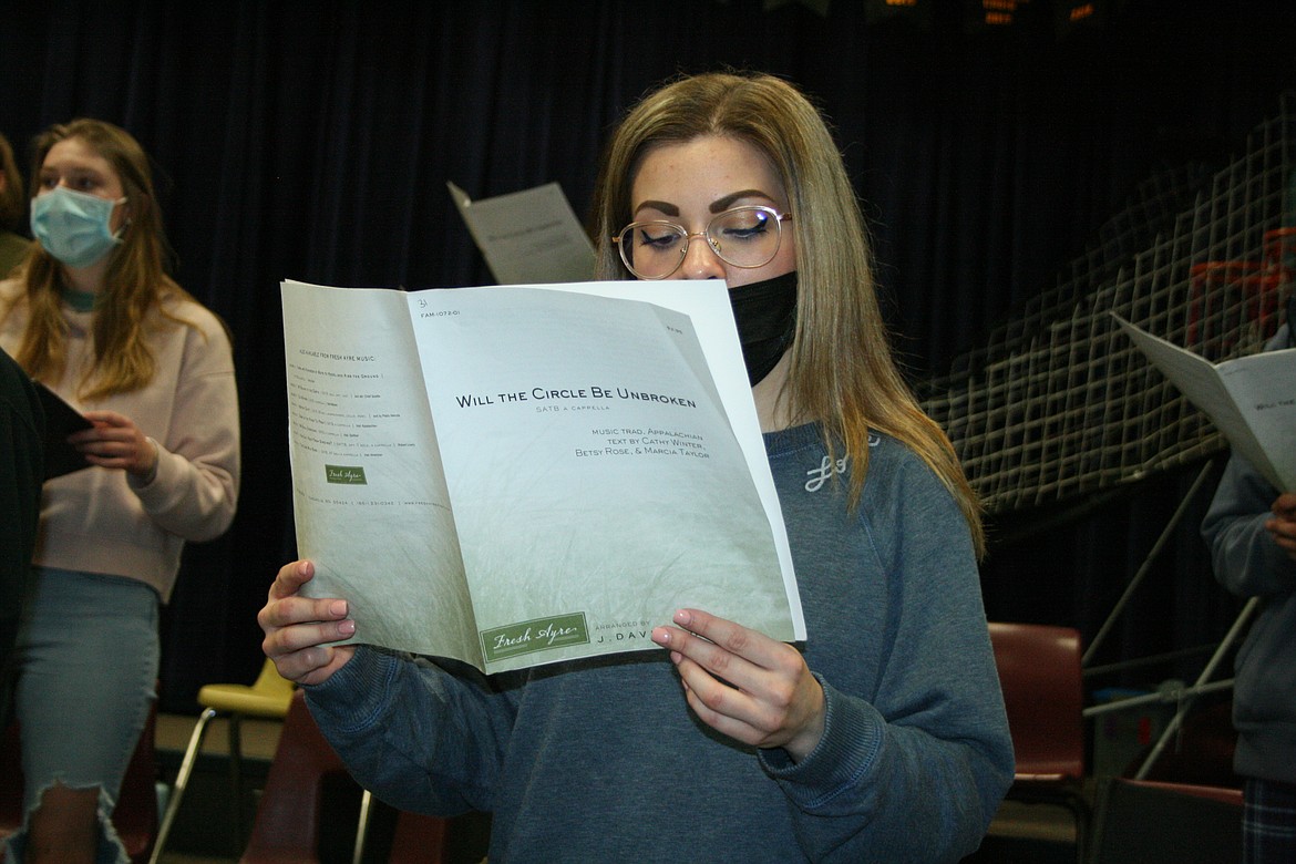 Moses Lake High School Chamber Choir member Kaylin Hampton practices during choir class Jan. 13.
