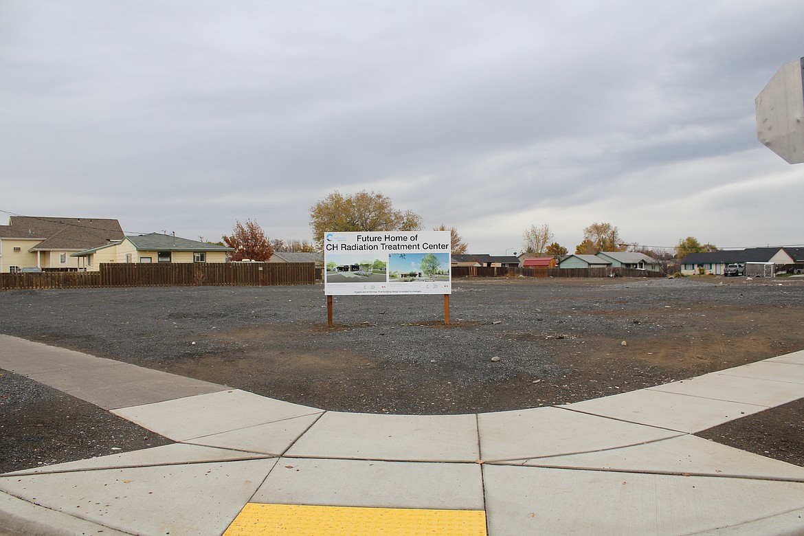 A sign shows where the radiation treatment center will be built.