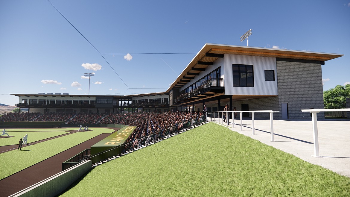 A rendering shows the Glacier Range Riders' new baseball stadium that is under construction off U.S. 93 between Kalispell and Whitefish.