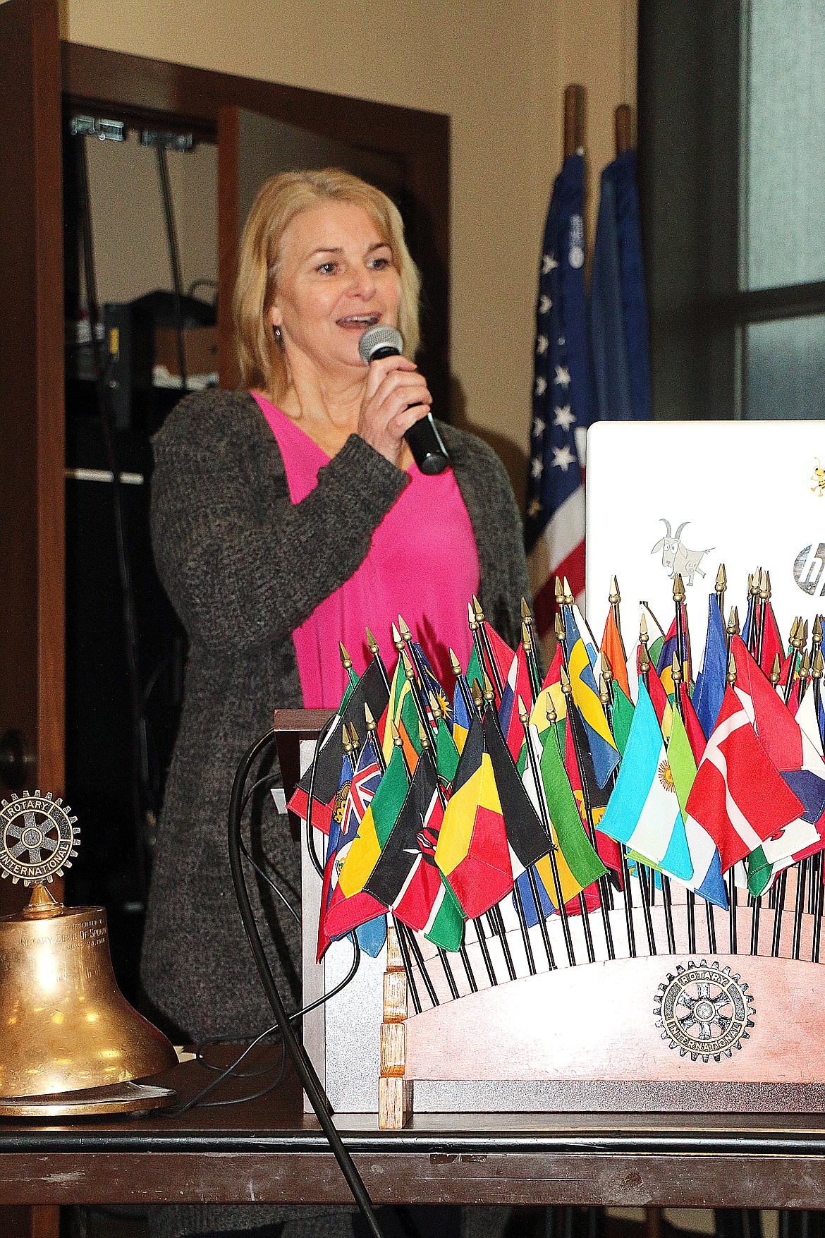 Hope Elementary principal Sherri Hatley talks about the Book Trust program at the Sandpoint Rotary Club meeting on Wednesday.