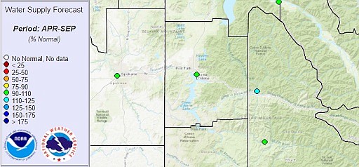 Percentage of normal water supply at the National Weather Service forecast points.