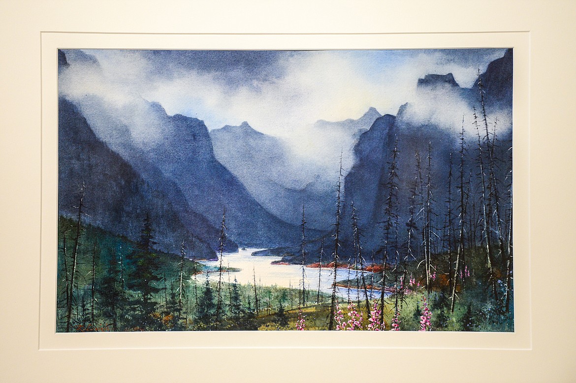 Watercolor on paper titled "Mood Indigo" by artist Karen Leigh at the Members' Salon 2022 exhibit at the Hockaday Museum of Art in Kalispell on Thursday, Jan 20. (Casey Kreider/Daily Inter Lake)