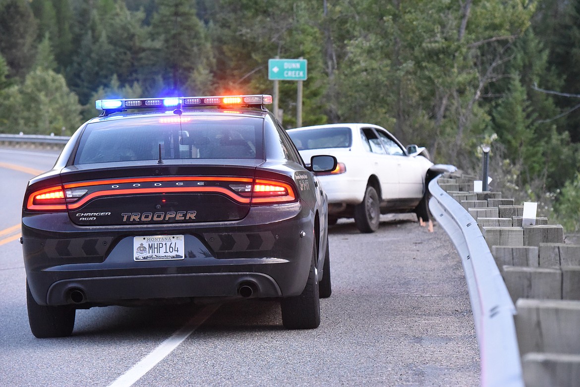 Montana Highway Patrol responds to a motor vehicle accident on state Highway 37 in the summer of 2021. (File photo)