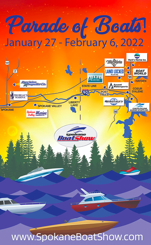 The Parade of Boats map shows participating exhibitors that will offer guests a "boat show" experience on showroom floors. Dealers will be open extended hours from January 27 through February 6.