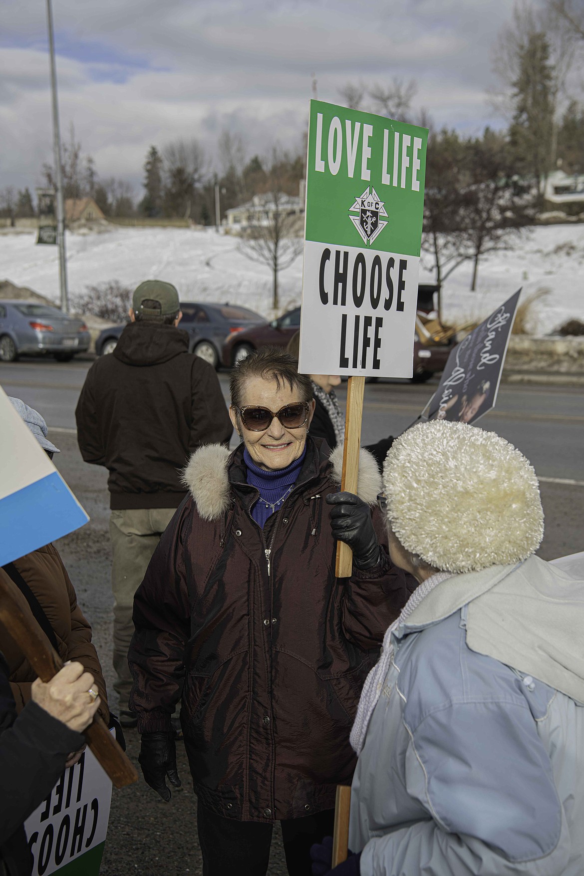 Carol Duvey participates in the March for Life walk in Thompson Falls. (Tracy Scott/Valley Press)