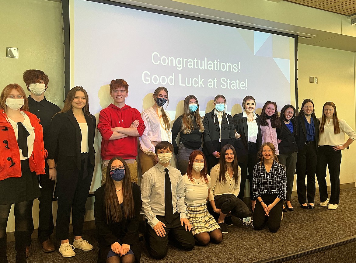 Top Row: Abby Zebedeo, Caelen Pittsley, Isabelle Erker, Carson Martin, Summer Bonsell, Maddy Drey, Olivia Greuter, Sadie Smalley, Kylie Quick, Isabella Pereira, Molly Patko, Trinity Donaldson. Bottom Row: Abbey Wheeler, Anthony Dodd, Trina Azure, Sorren Reese, Payton Milender. Not Pictured: Lanie Crabb, Cassie Green, Aubrie Constant . Michael Cooper, Superior BPA Advisor, reports that they had 18 kids qualify for state in 53 events. At Regionals, their group was on the podium 34 times with 14 First Place finishes, 15 Second Place finishes and 5 Third Place finishes. Several students earned multiple first place finishes: including Molly Patko, Isabella Pereira, Caelen Pittsley and Olivia Greuter.