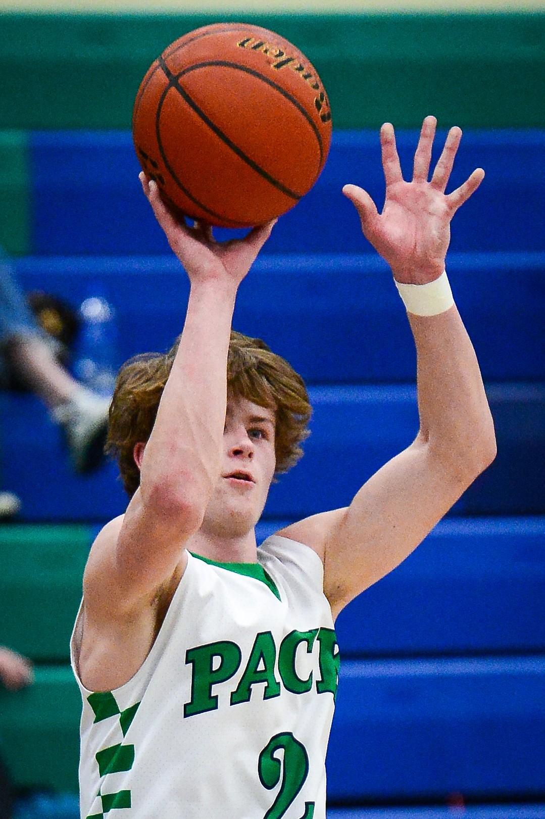 Glacier's Connor Sullivan (2) shoots a three-pointer against Missoula Big Sky at Glacier High School on Tuesday, Jan. 25. (Casey Kreider/Daily Inter Lake)